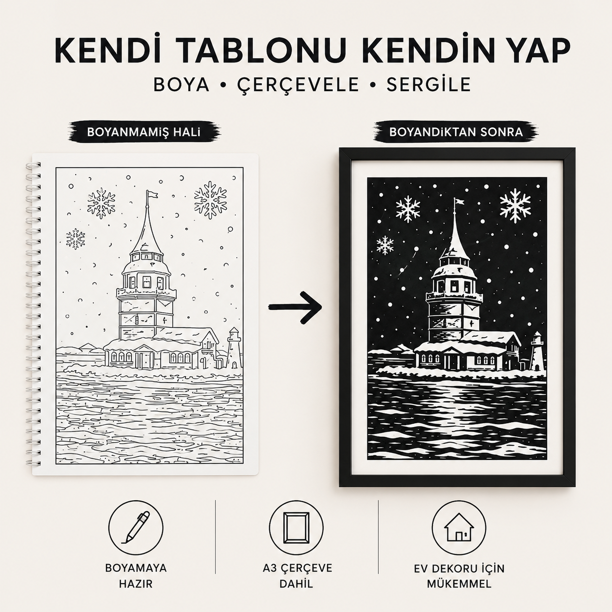 Monokrom Boyama Tablosu Seti